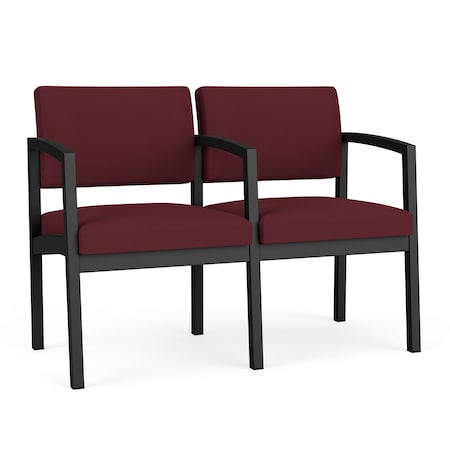 Lesro Lenox Steel 2 Seater with Center Arm, Wine/Mulberry (Red) Seat, Wine/Mulberry Back, 43.5 W 24.5 L LS2103